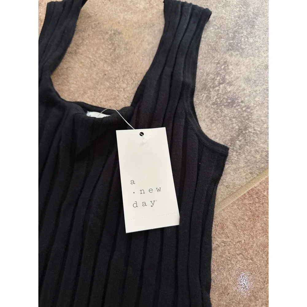 Women's A New Day Black Ribbed Knit Midi Tank Sleeveless Sundress Medium NWT